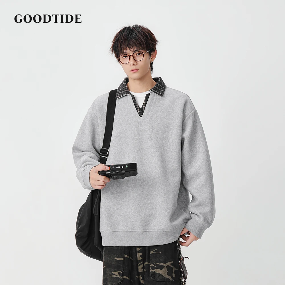 أزياء الرجال عارضة طاقم الرقبة البلوز 2025 الشتاء منقوشة طوق الطبقات تبدو مريحة لينة طويلة الأكمام أعلى #3