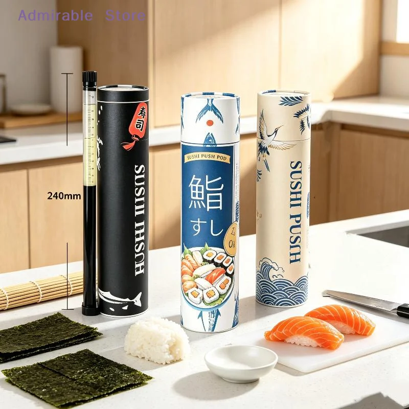 wStackable Round Sushi Push Box Food Grade Paper Tube with Sauce Straw Push Up Container for Bento Prep & Outdoor Picnic