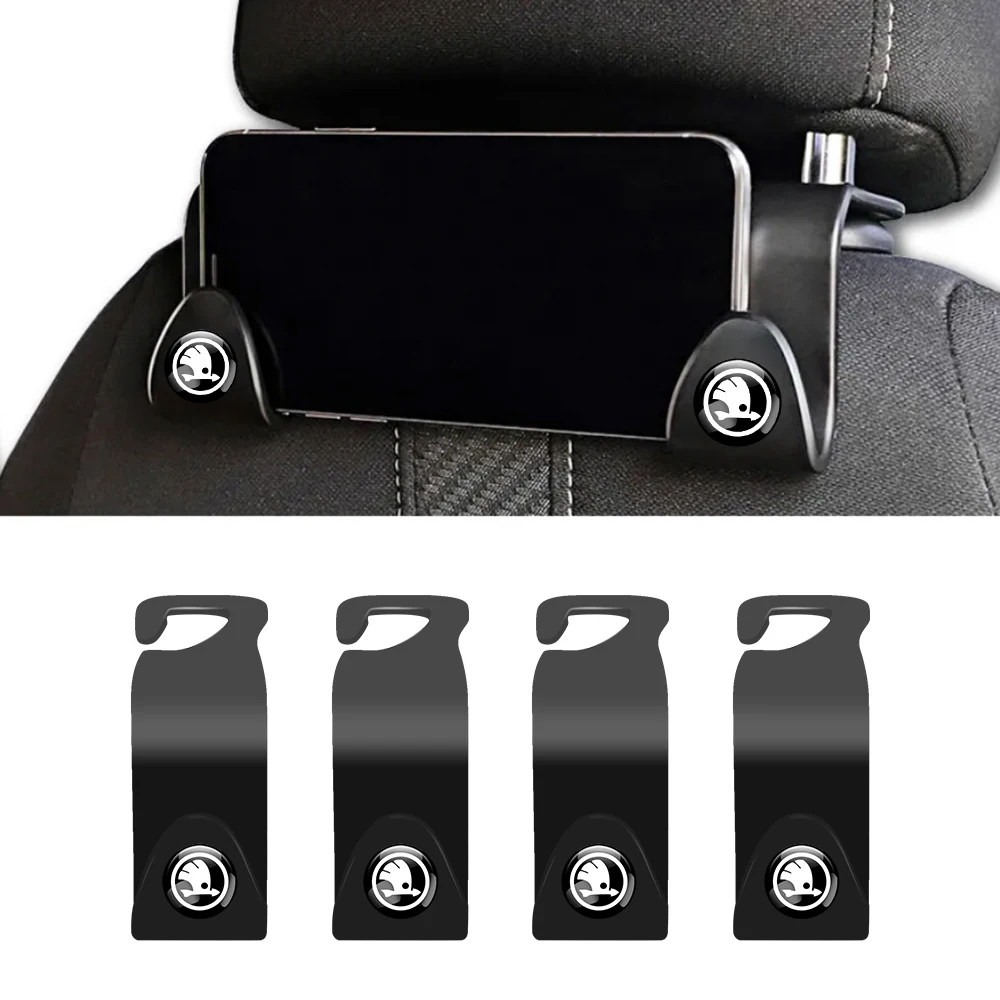 4Pcs Car Seat Headrest Hook Back Seat Organizer Holder For Skoda S Rapid Scala Kodiaq Fabia Kamiq Karoq Octavia VII Superb VRS