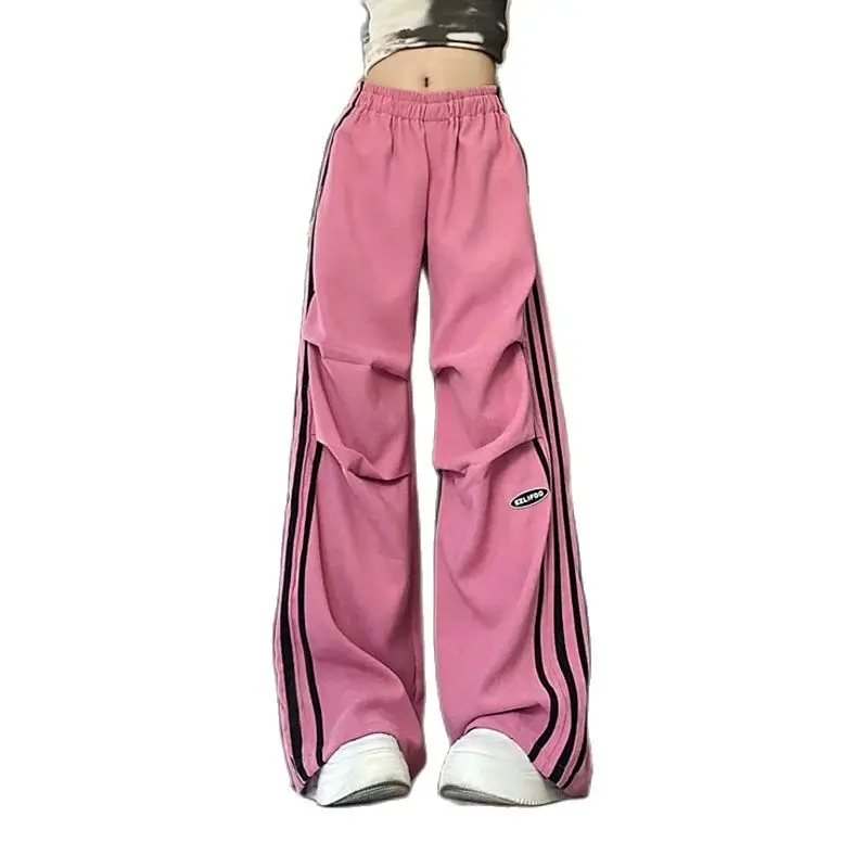 

Women's Pink American Vintage High Street 90S Spicy Girl Y2K Street Dance Design Sense Casual Loose Straight Leg Sports Pants