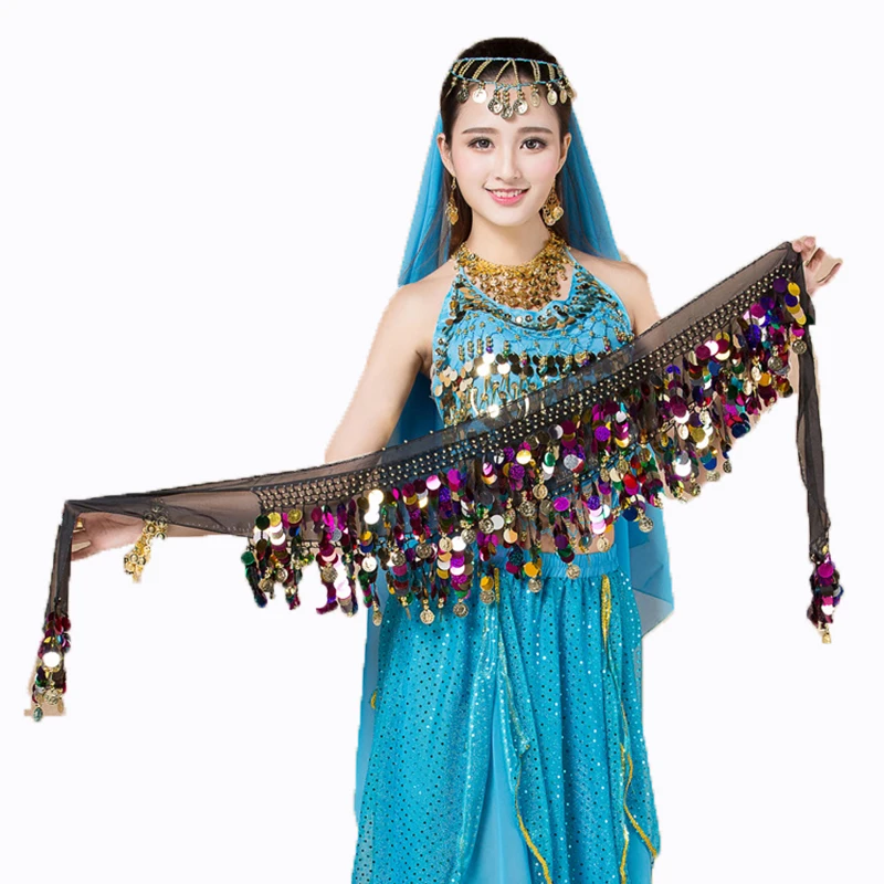 

Woman Belly Dance Skirt Belly Waist Chain Dance Hip Scarf Belt with Coin for Girl Belly dancing Show Costumes Waist Belt 9colors