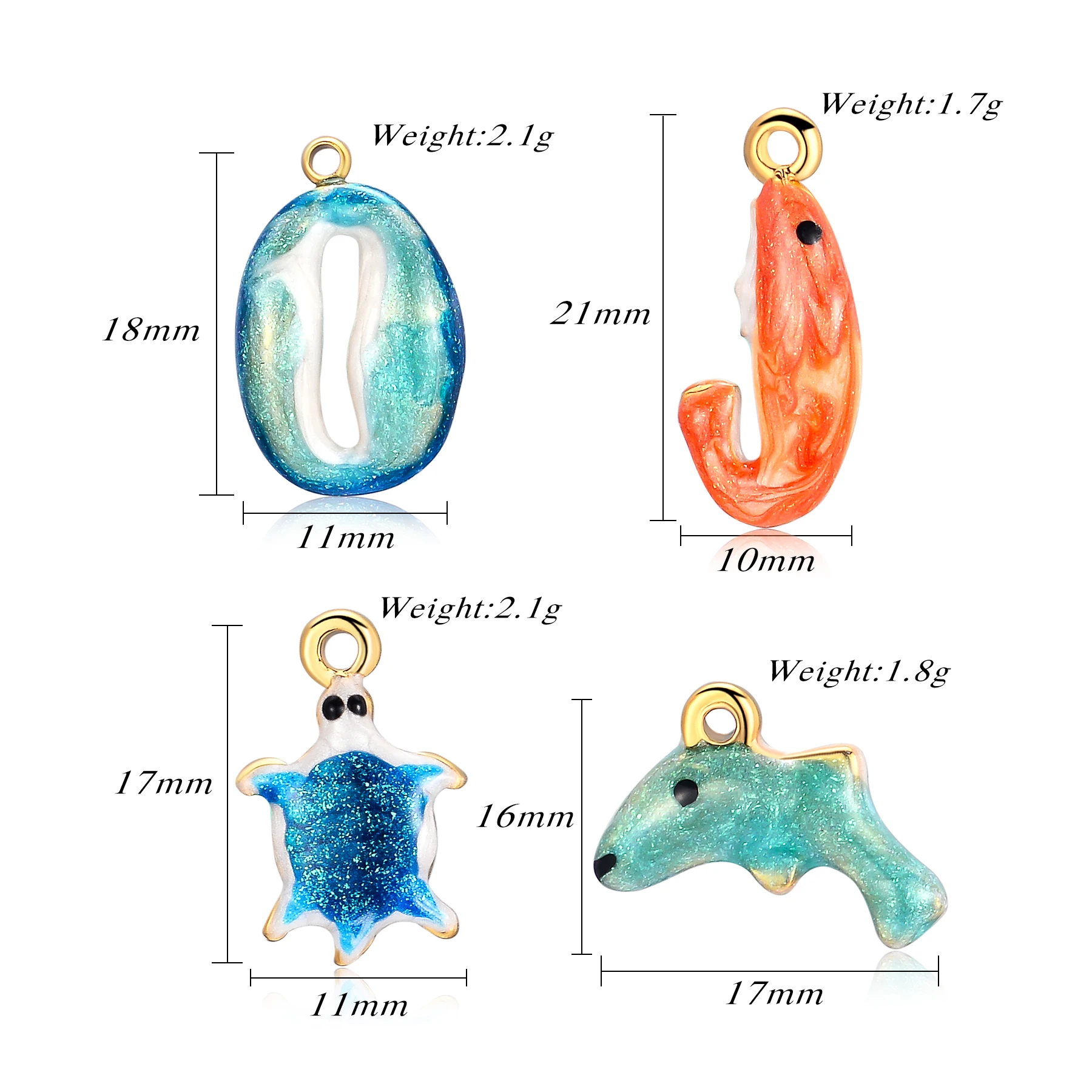 2Pcs Stainless Steel Ocean Series Shrimp/Dolphin/Sea Turtle/Shell Enamel Pendant For DIY Earrings Necklace Jewelry Accessories - view 4