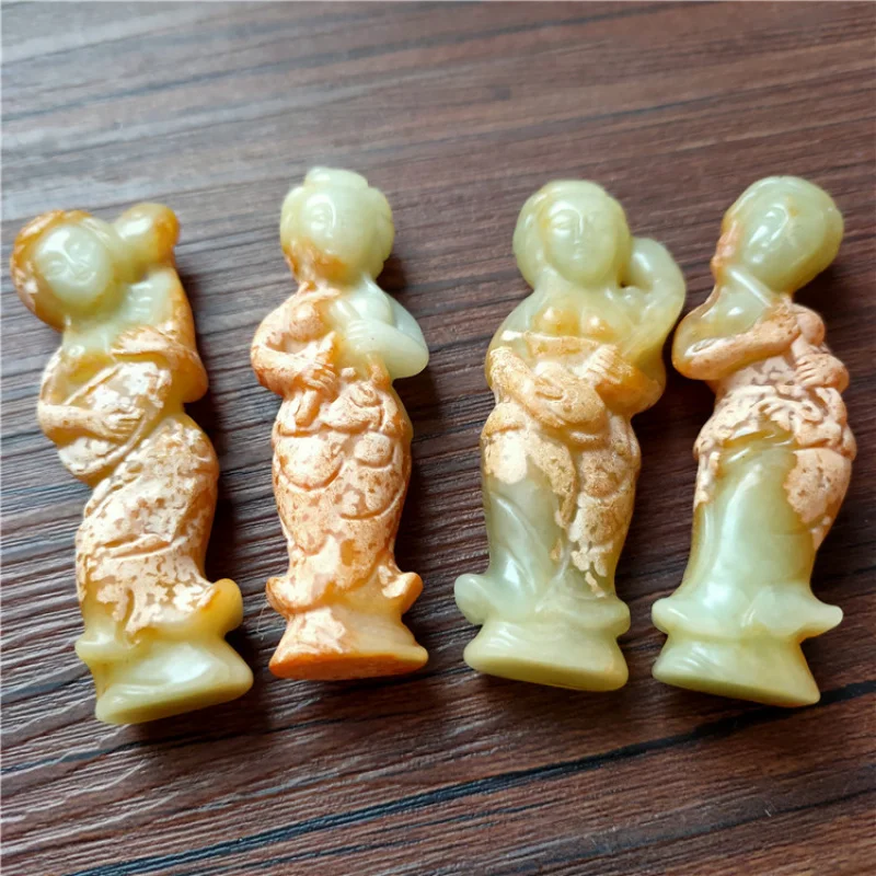 

Supply Natural Stone Vintage Crafts Xiu Jade Singing and Playing Little Jade Figurine Handheld Piece