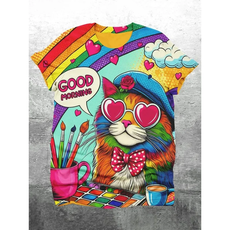 Funny Cat 3D Printed T Shirt For Men Funny  Dinosaur Graphic T-Shirts Fashion New Casual Oversized Round Neck Men's Clothes image 4