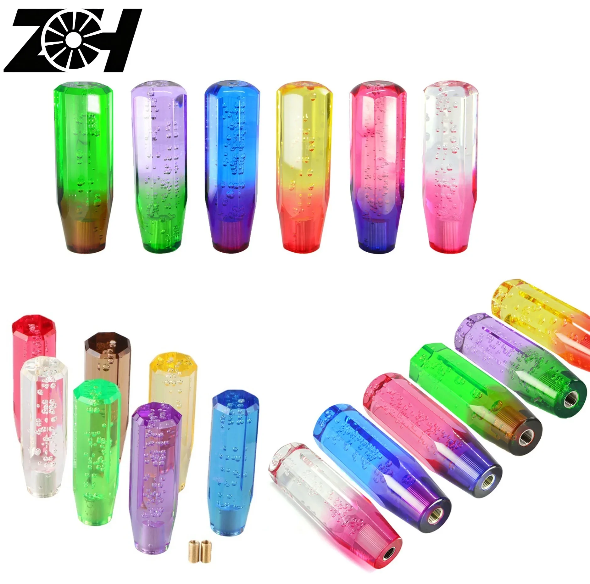 Universal 15cm Car Stitching Color Multicolor Crystal Bubble Gear Shift Knob Colorful Shifter Lever AT MT
