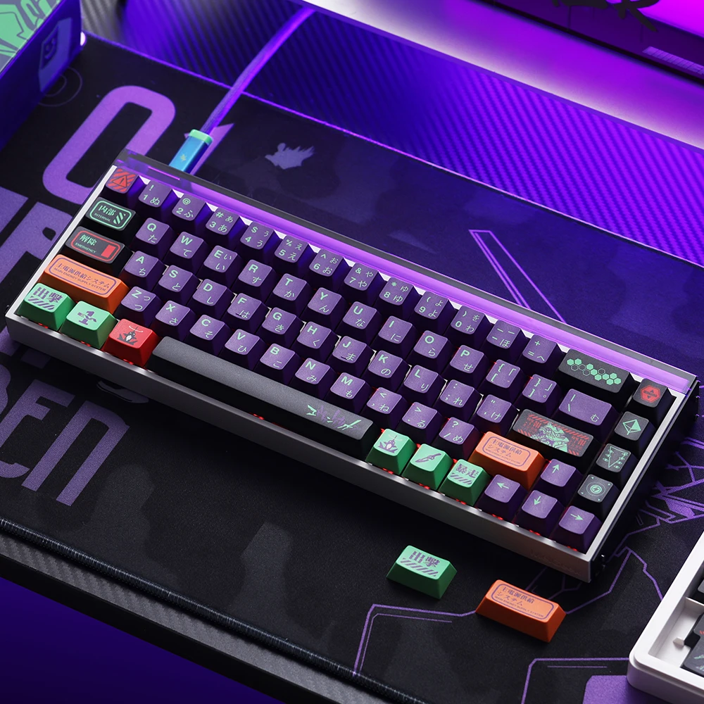 FBB Keycaps EVA Japanese Anime Purple Theme For Mechanical Keyboard Cherry Profile 61/68/84/87/96/100/104/108 key Caps 1.7mm view 2