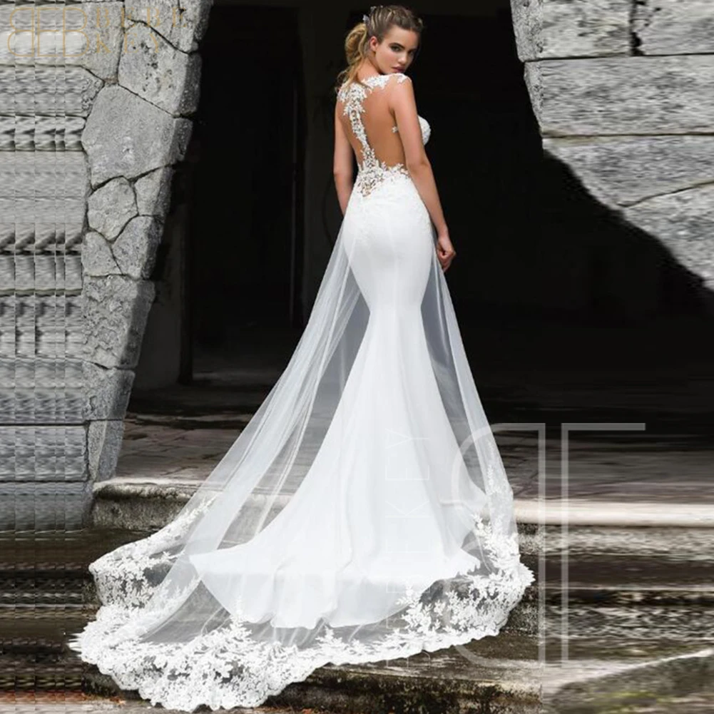 فستان زفاف BEBEKEY أنيق من الدانتيل مع ذيل مزدوج مزين بحورية البحر لحفلات الزفاف فساتين زفاف مخصصة فساتين رسمية #1