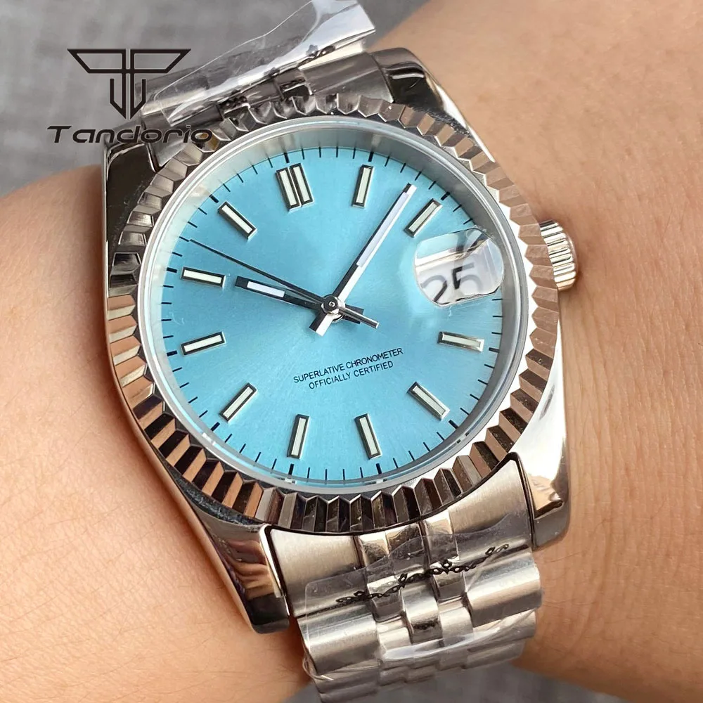 Tandorio Classic 36mm/39mm Steel NH35 Automatic Watch for Men Sunburst Dial Luminous Mechanical Wristwatch Sapphire Crystal Date