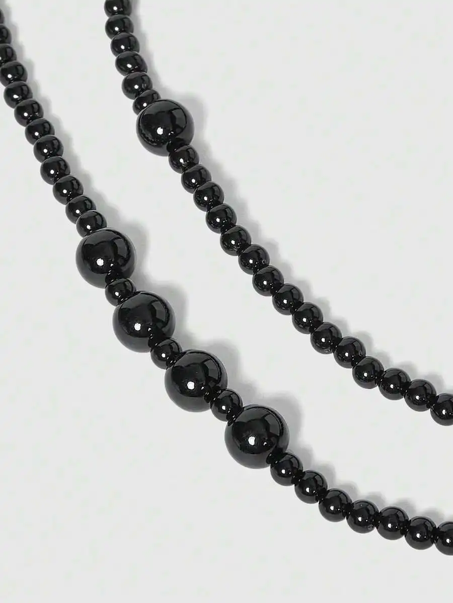 

Gothic Black Multi-Layered Beaded Necklace For Adults Unisex Fashion Jewelry