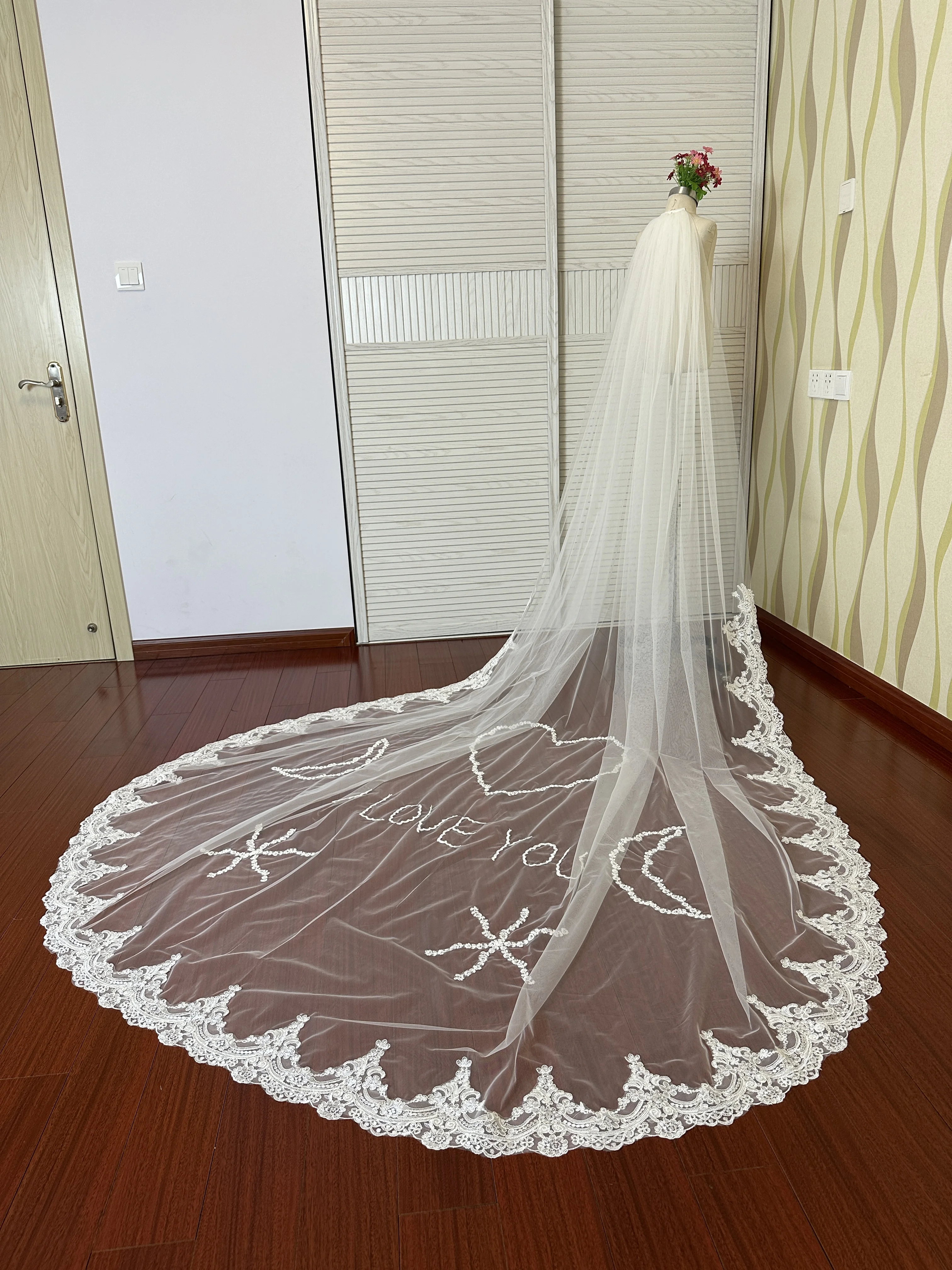 Velo De novia Blanco/Marfil elegante con peine, Mantilla De encaje ondulado, accesorios De Boda nupcial, Veu De Noiva, 3m De largo