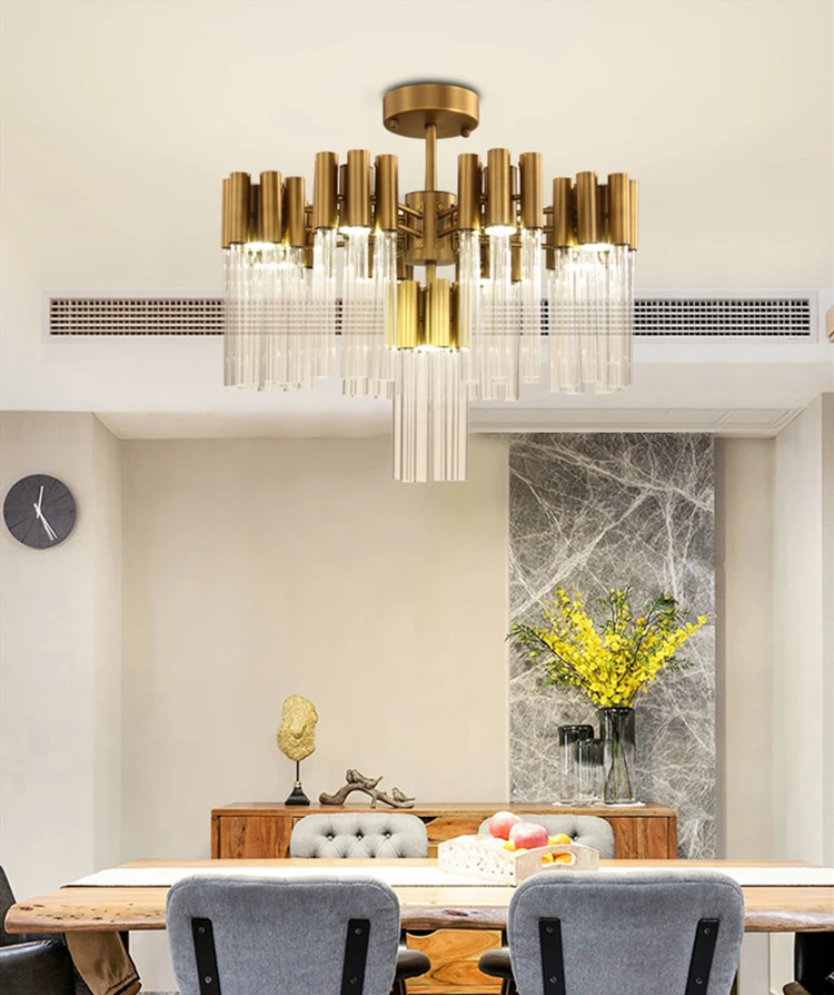 

Modern Round Golden Iron Crystal Chandelier Lighting Fixture Suspension Pendant Light For Dinning Room Home Decor