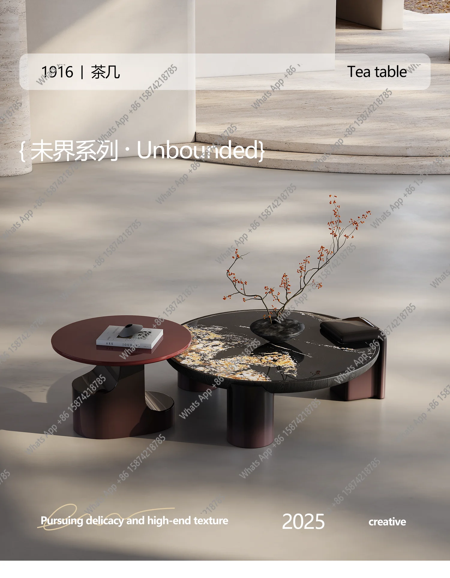 Italian minimalist rock slab coffee table living room home new high-end art round gradual change paint coffee table