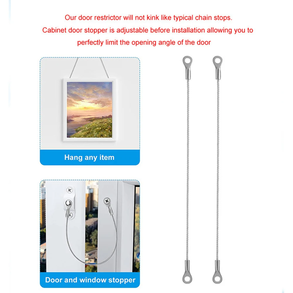 1/4 Pcs Cabinet Door Restriction Rope Multifunctional Silver Stainless Steel Flexible Lanyard Cable Kayak Boat Accessories