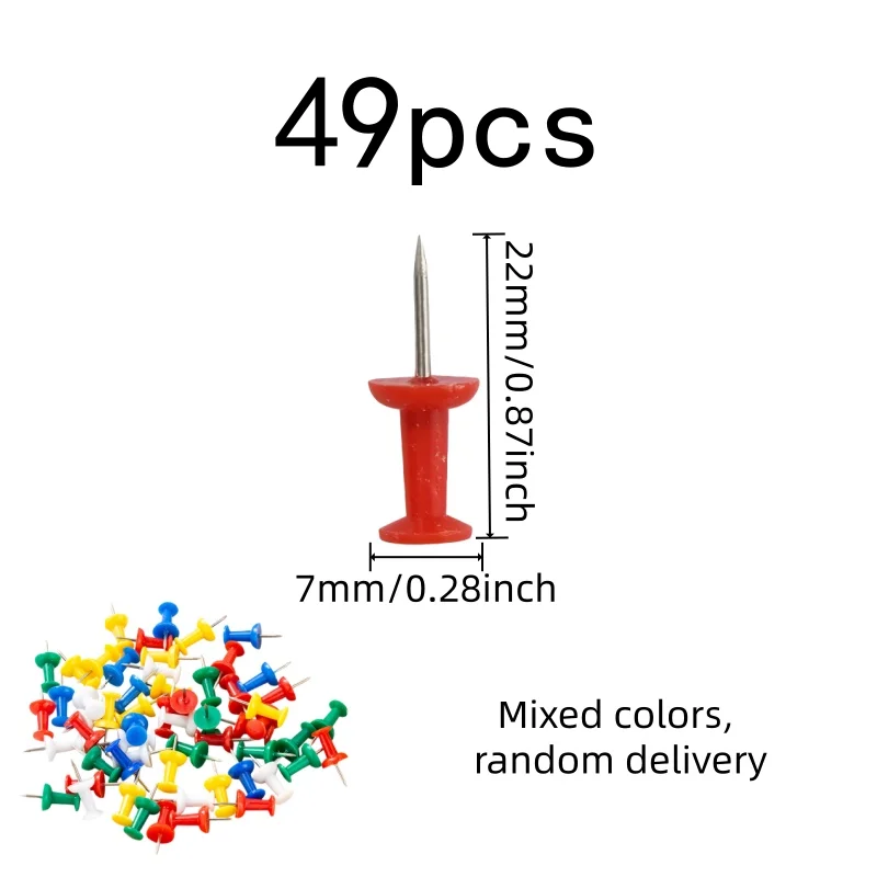 Bulletin Board Pins 49 pcs, Easy Finger Push Grip, Sturdy Bent Resistant, for Office Bulletin Board, Multipurpose