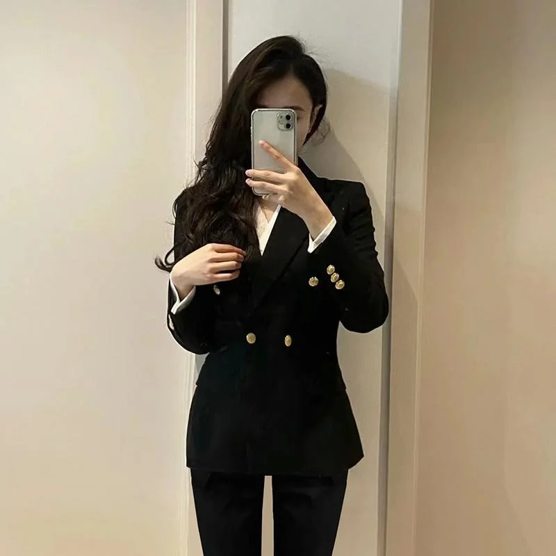 Women Office Lady Classic Chic Double Breasted Casual Vintage Professional Temperament Long Sleeve Business Solid Coat