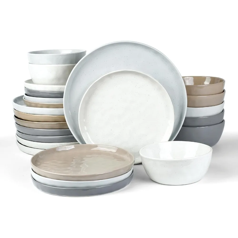 Famiware Mars Plates and Bowls Sets, 24 Pieces Dinnerware Sets, Dishes Set for 8, Multi-color