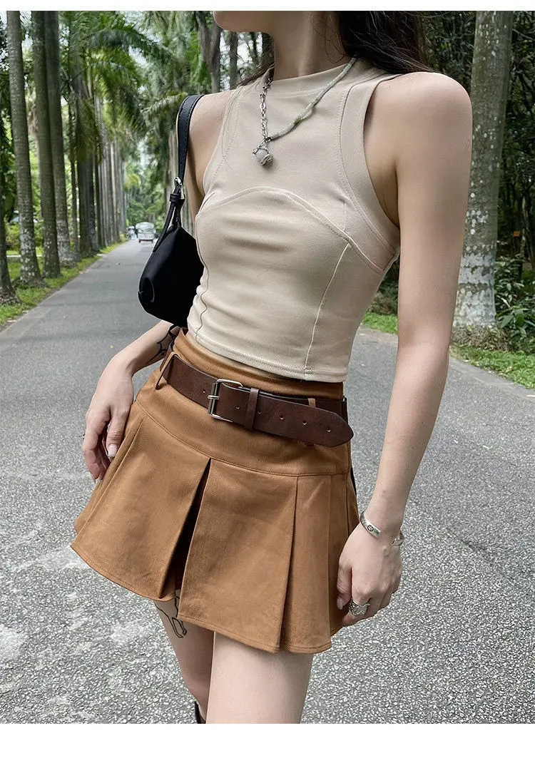 Saias femininas avental de algodão saia crinkle para café data clássico utilitário bolso retro moderno mulher madura conforto estilo chique