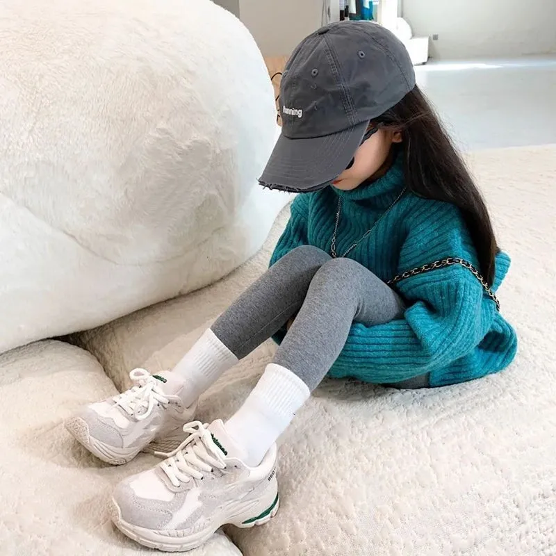 Girls High Neck Knitwear Autumn Winter New Style Children Loose Thick Warm Knitted Sweater for Kids