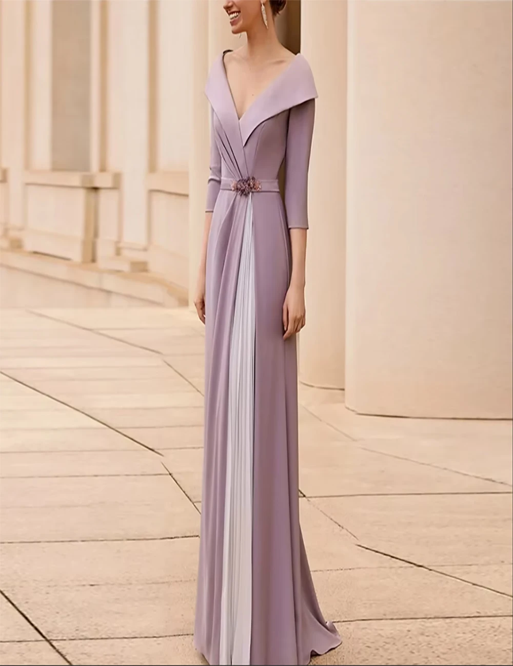 

Purple V-Neck Wedding Guest Gowns with Appliques Ruching Dress Mother of the Bride Dresses A-Line Women for Wedding Party