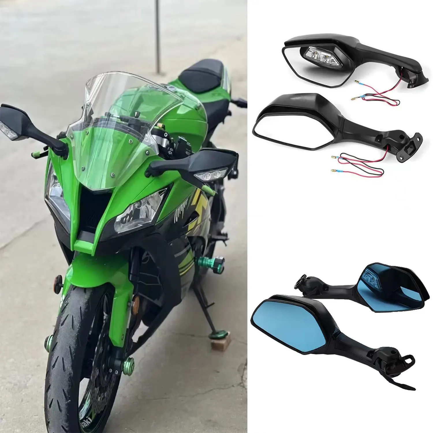 For Kawasaki Ninja ZX-4R ZX-10R ZX-6R NINJA 400 NINJA650 Adjustable Rotating Rearview Motorcycle Side Mirrors Winglets Wind Wing