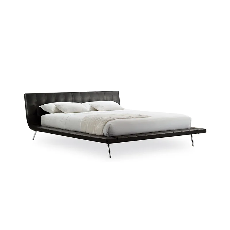 

Minimalist first-layer cowhide bed Modern leather queen bed High-end suspended master bedroom