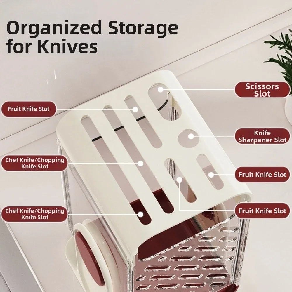 Multi-Functional Kitchen Utensil Storage Rack Large Capacity Mold-proof Rotating Cutter Holder Space Saving Multi Angle Hovering