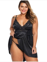 Camisón de satén con abertura frontal para mujer, lencería Sexy con cuello en V, picardías de encaje con abertura, camisón de tiras, talla grande 5XL