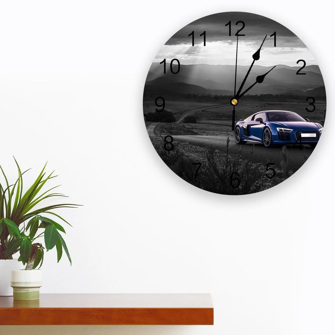 Blue Racing Car View Wall Clock Modern Design Living Room Decoration Kitchen Clock Mute Wall Watch Home Interior Decor