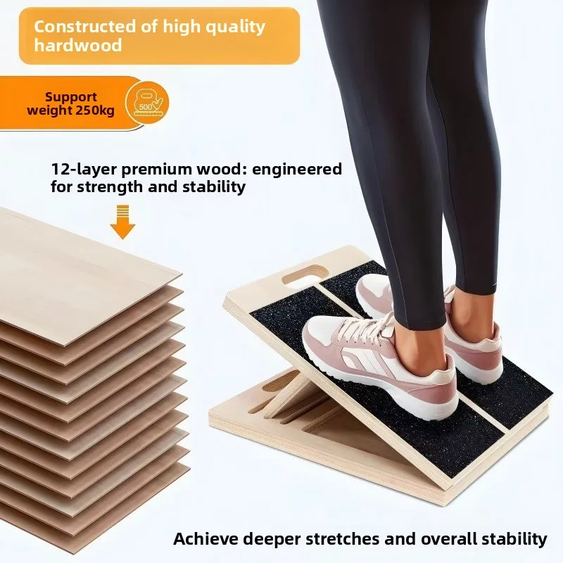 `Portable Wooden Adjustable Balance Board Home Calf Stretch Fitness Pedal Multifunctional Tendon Stretching Training Gear`