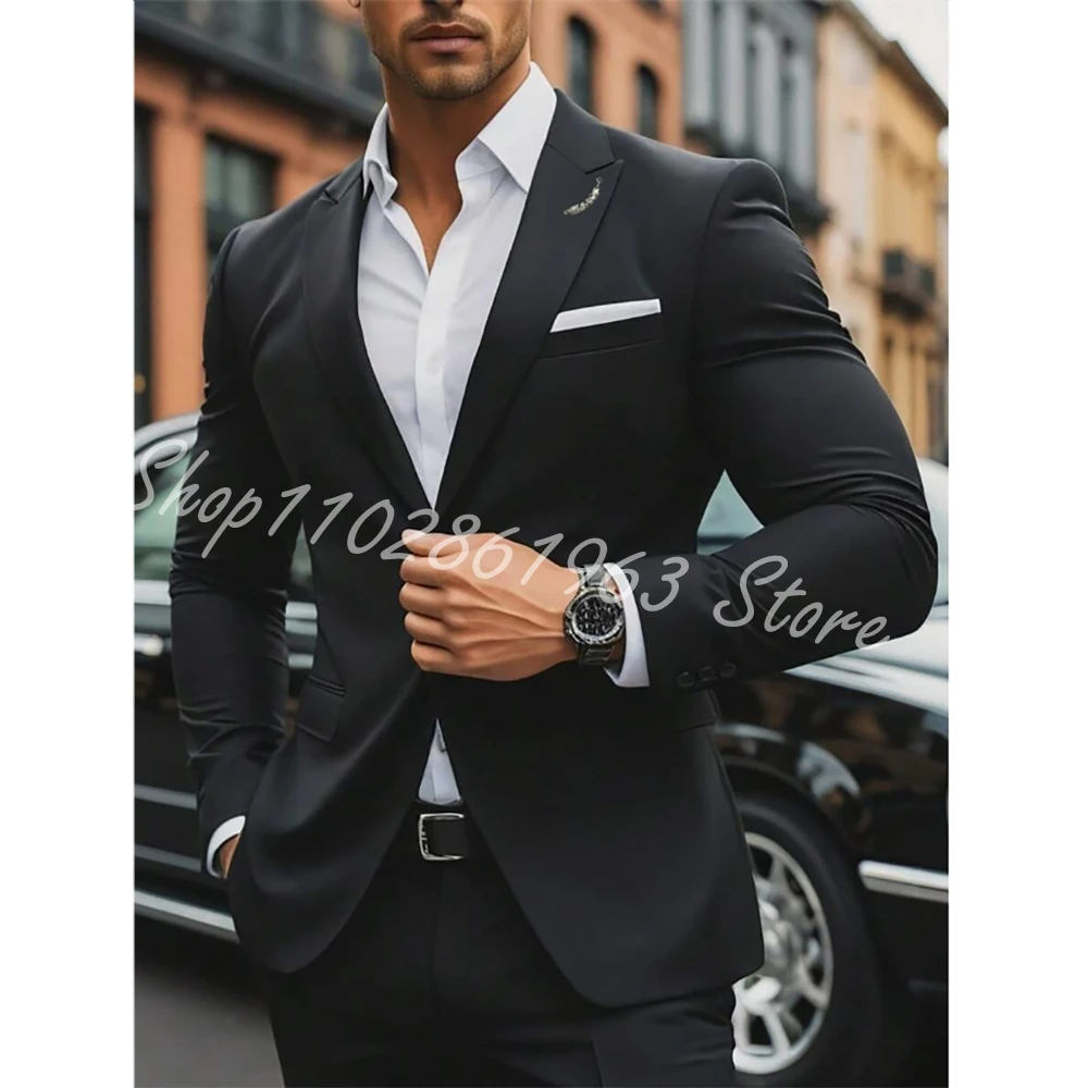 

Black Suits for Men Slim Fit Formal Business Wedding Tuxedos Tailor-made Peaked Lapel Blazer Pants Set 2 Piece Costume Homme