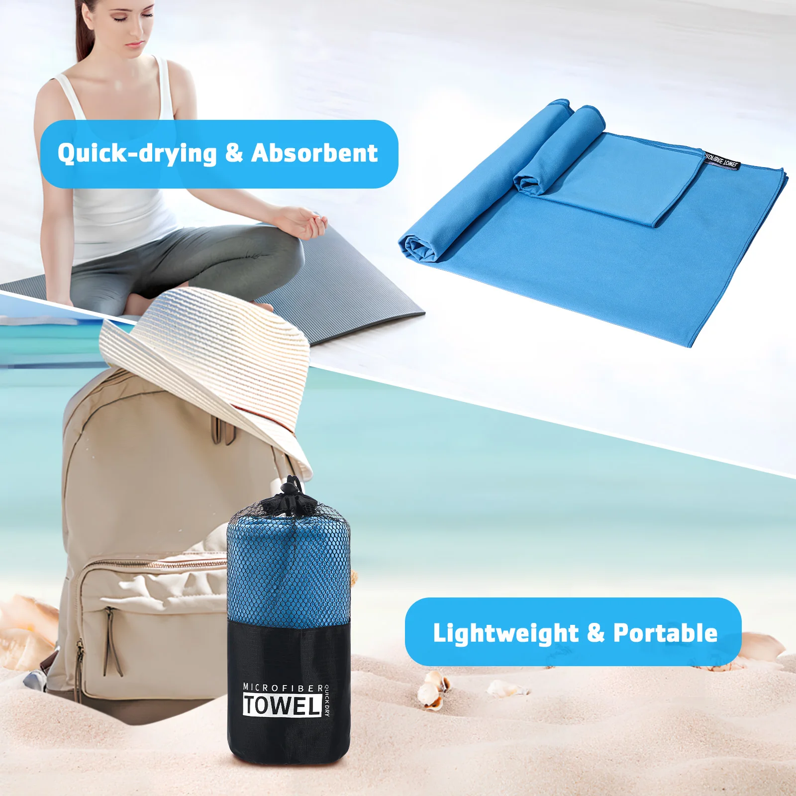 

2 pcs Quick Dry Sports Towels Microfiber Gym Beach Bath Travel Large Portable Round Bag 40x80cm 76x152cm for Adults