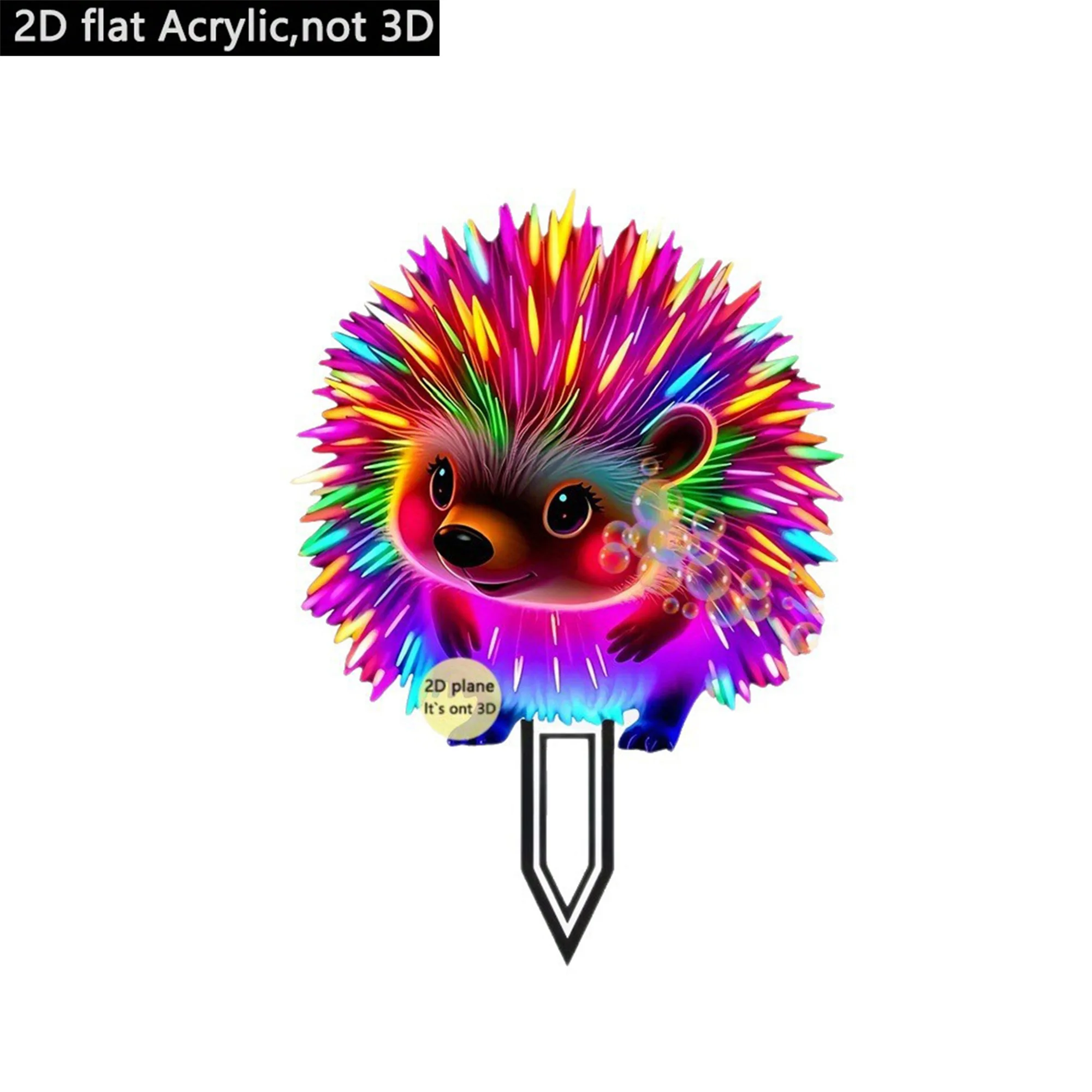 Animal Garden Stake 2D Flat Acrylic Multicolored Hedgehog Yard Decoration with Ground Stake