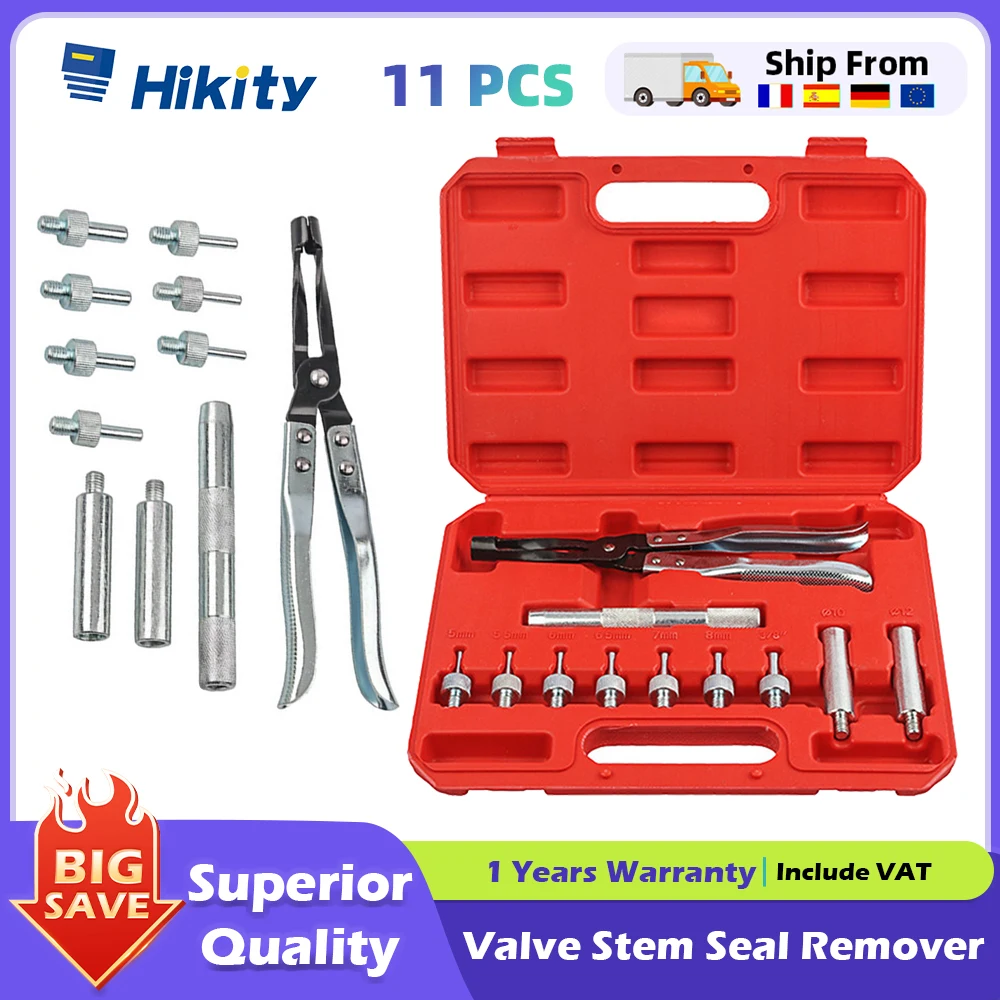 Hikity 11 pezzi Set per rimozione guarnizioni valvole Pinza per valvole lunga Guide adattatrici per guarnizioni usinate di precisione per la riparazione del motore dell'auto