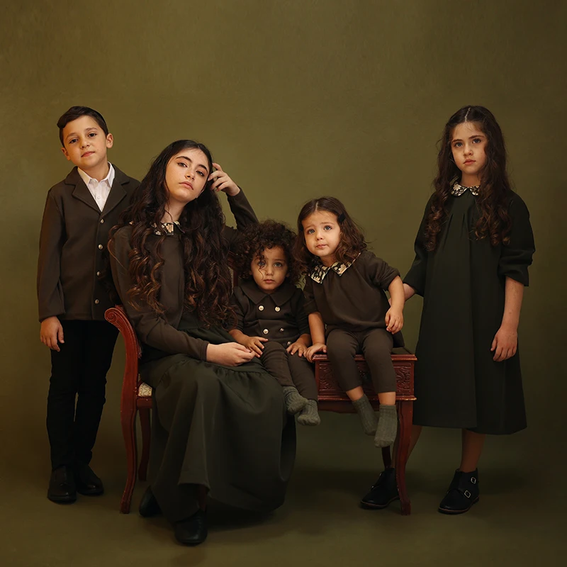 Shabbos Kids Floral Pattern Collar Dress Set Wool Fabric Boys Blazer Girls Dress New Fall Collection Baby Outfits