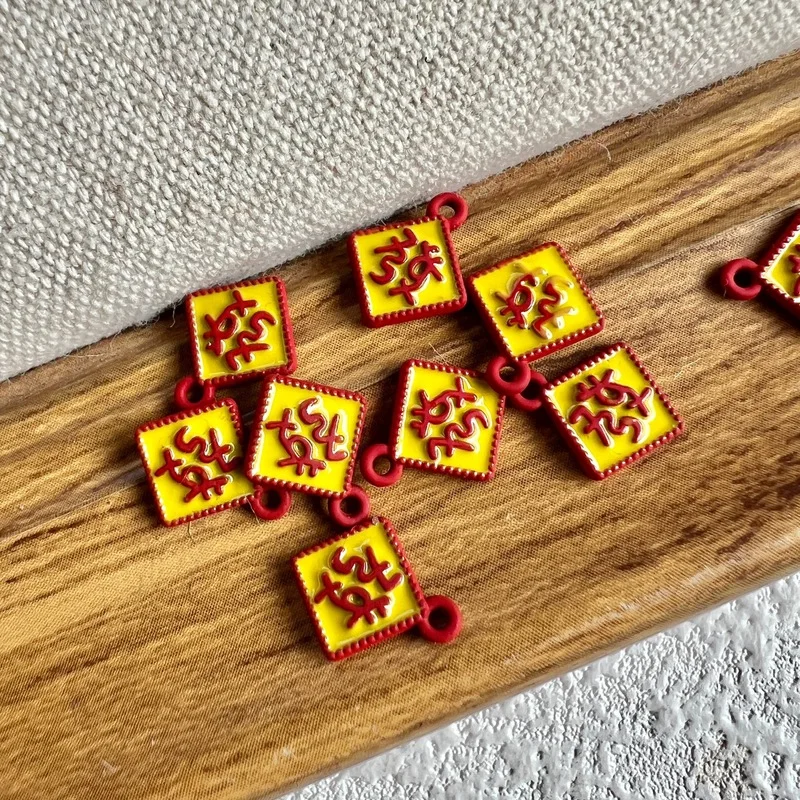 50pc Gold-colored, oil-drip-style small pendant, bracelet, and beaded braceletdiyFortune Earring Materials