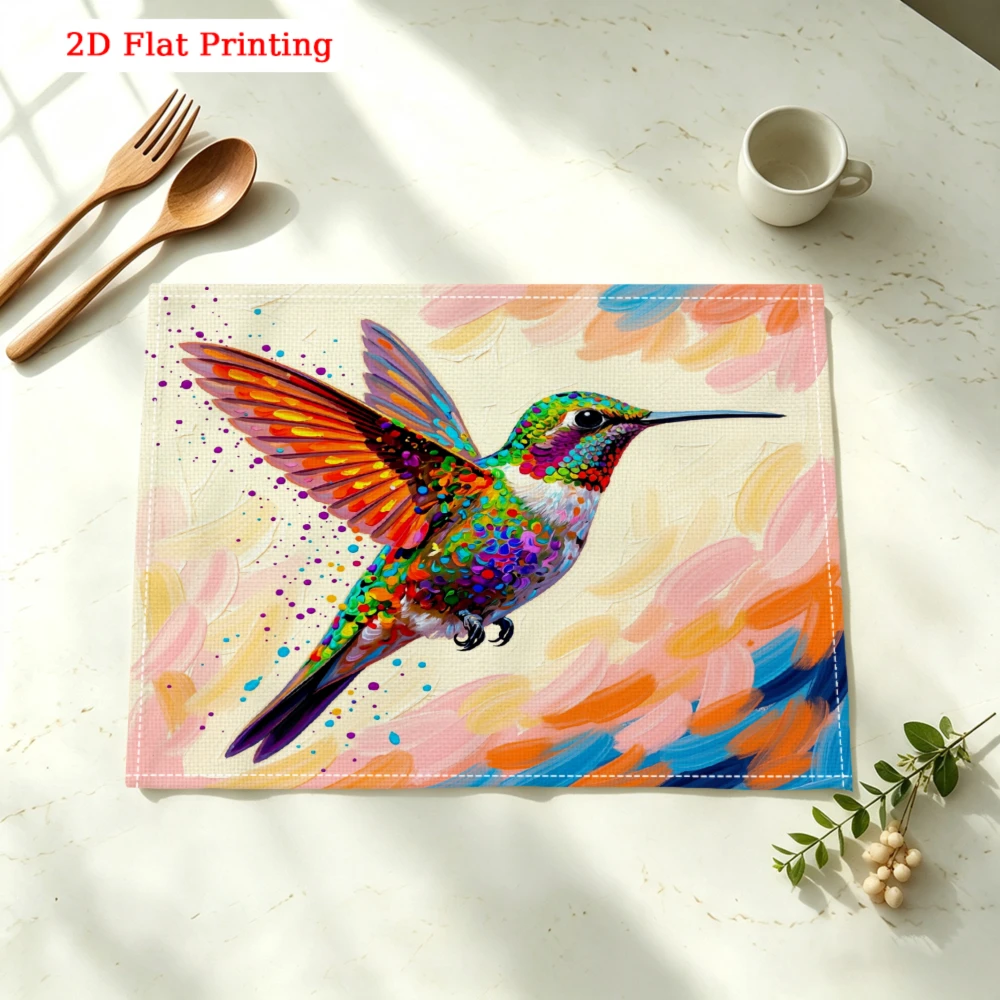 Colorful Hummingbird Art Print Kitchen Placemat Coaster Linen Pad Dish Coffee Cup Table Mat 30x40cm Home Decor