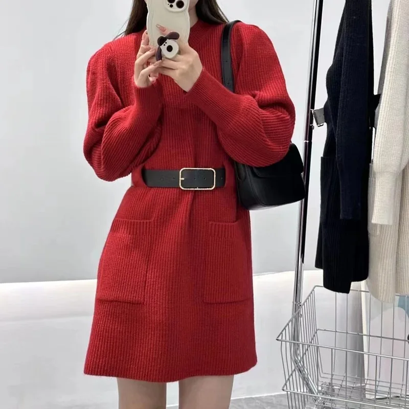 Vestidos femininos vestido elegante mulher 2025 outono lã pérola em camadas com nervuras cordão bolha homewear conforto aconchegante lazer fim de semana