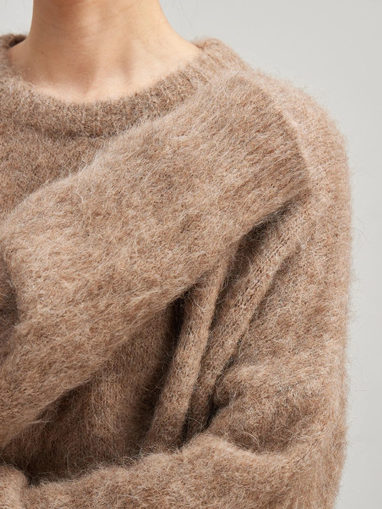 2025 Fall Winter Alpaca Wool Crew Neck Sweater for Women  Loose Casual Knitwear