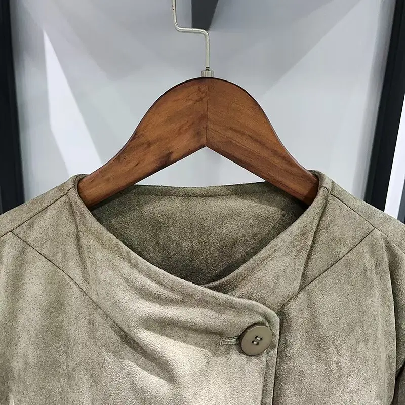 Women's Eco-Friendly Suede Jacket, Fur Collar, Short-Length Warm Puffer Coat, High-Quality Parka, 2025, Winter, New Arrival, Y2K