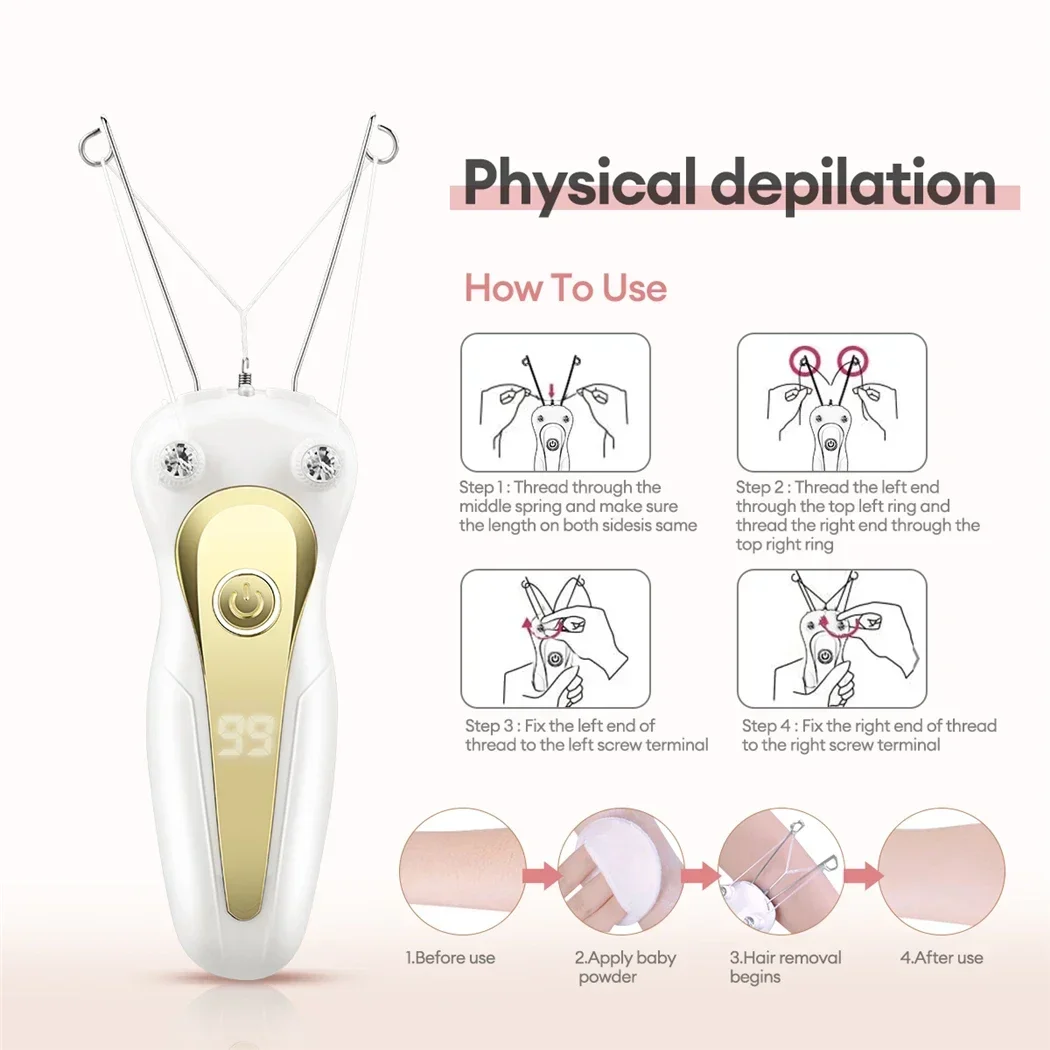 LCD Display Cotton Thread Epilator Electric Women Facial Hair Remover Defeather Instant Hair Removal Threading Depilation Waxing