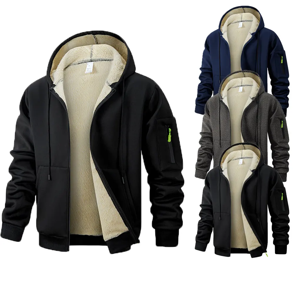 

Men's Casual Coat Jacket Fashion Zip Up Hoodies for Men Cold Winter Lambswool Plush Lined Zipper Sweatshirts 3 Colors