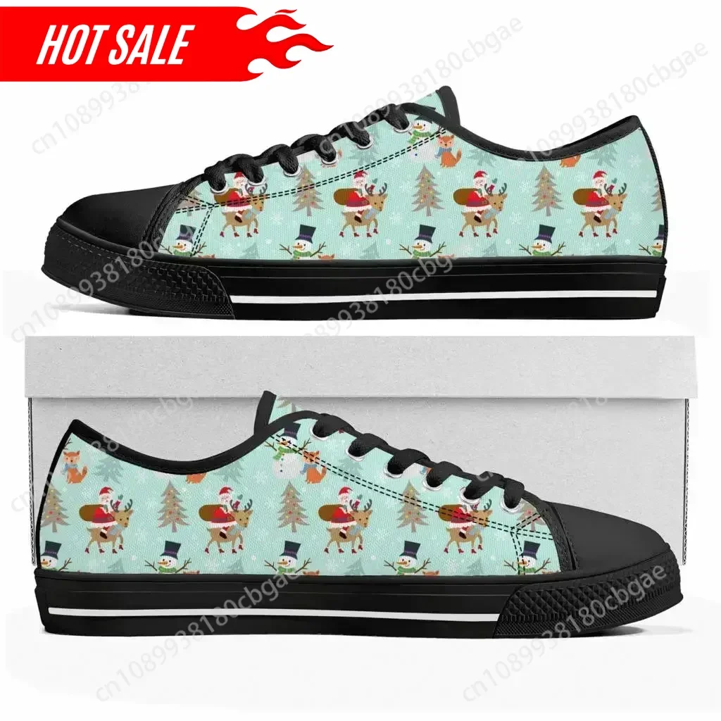 

HOT Santa Claus Merry Christmas Snowflake Low Top Sneakers Mens Womens Teenager Canvas High Quality Sneaker Couple Shoes