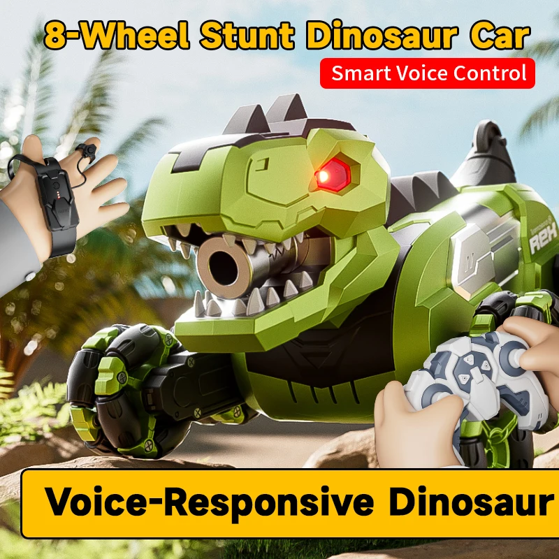 

8 Wheel Stunt Smart Watch Sensing Voice Remote Control Dinosaur 2.4G 4WD One Key Spray Music Lighting Off Road RC Dinosaur