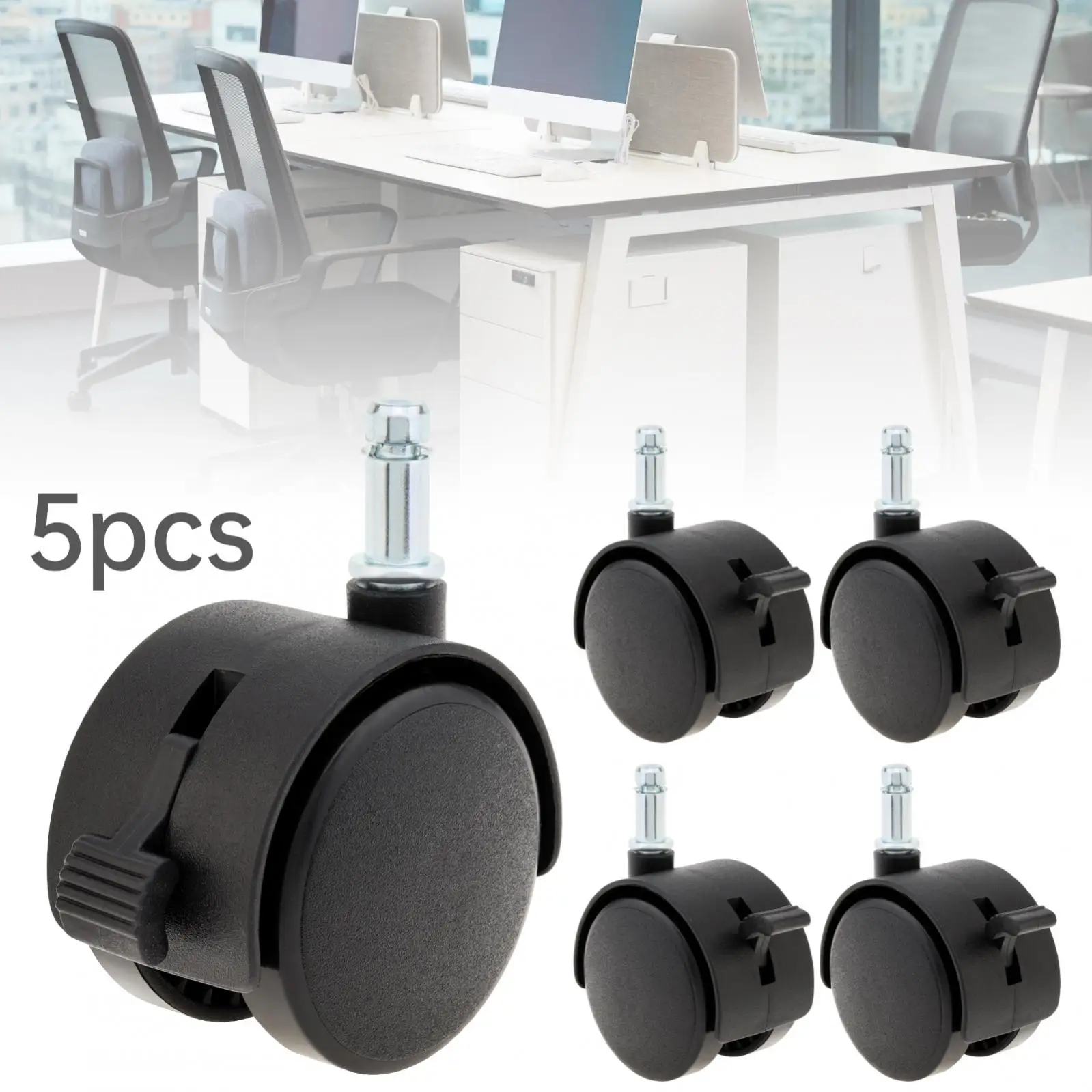 5pcs 2 Inch Plastic Chair Casters for Office Chair / Computer Desk / Wood Floors and Carpet with Brake, Chair Wheels Replacement