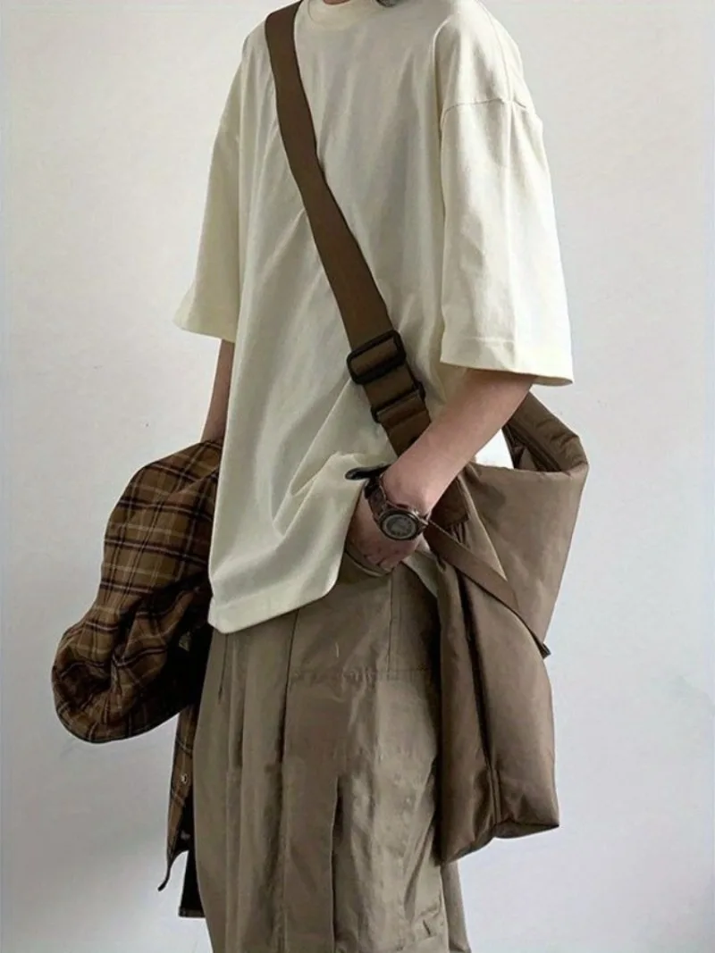 

Heavyweight 260g Men Japanese Style Workwear Set 2 Pieces Short Sleeve T Shirt Loose Fit Versatile Large Pocket Cargo Pants