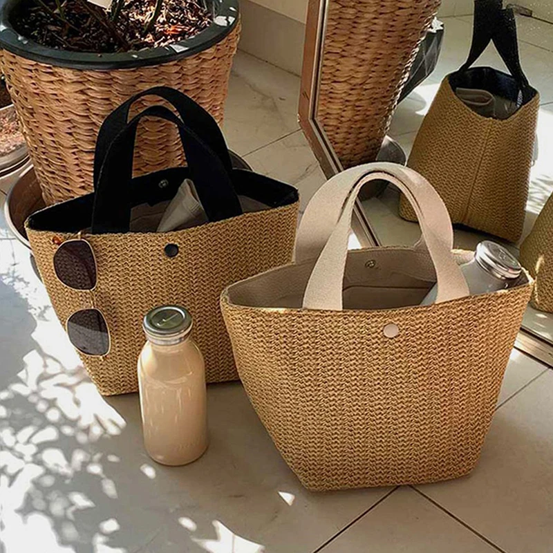 Elegant Ladies Straw Woven Handbag Women Holiday Beach Casual Tote Top-Handle Bags Fashion Retro Shoulder Bags