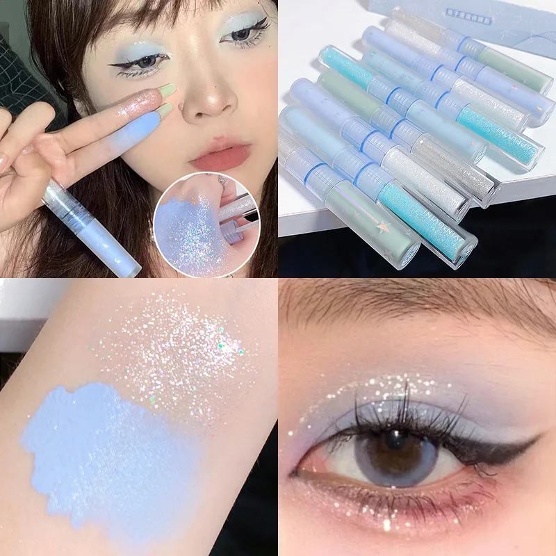 Ombre à barrage liquide à double tête 256 paillettes, maquillage des yeux nacré, ver à soie couché, éclaircissant, gouttelette, larme, outils de beauté