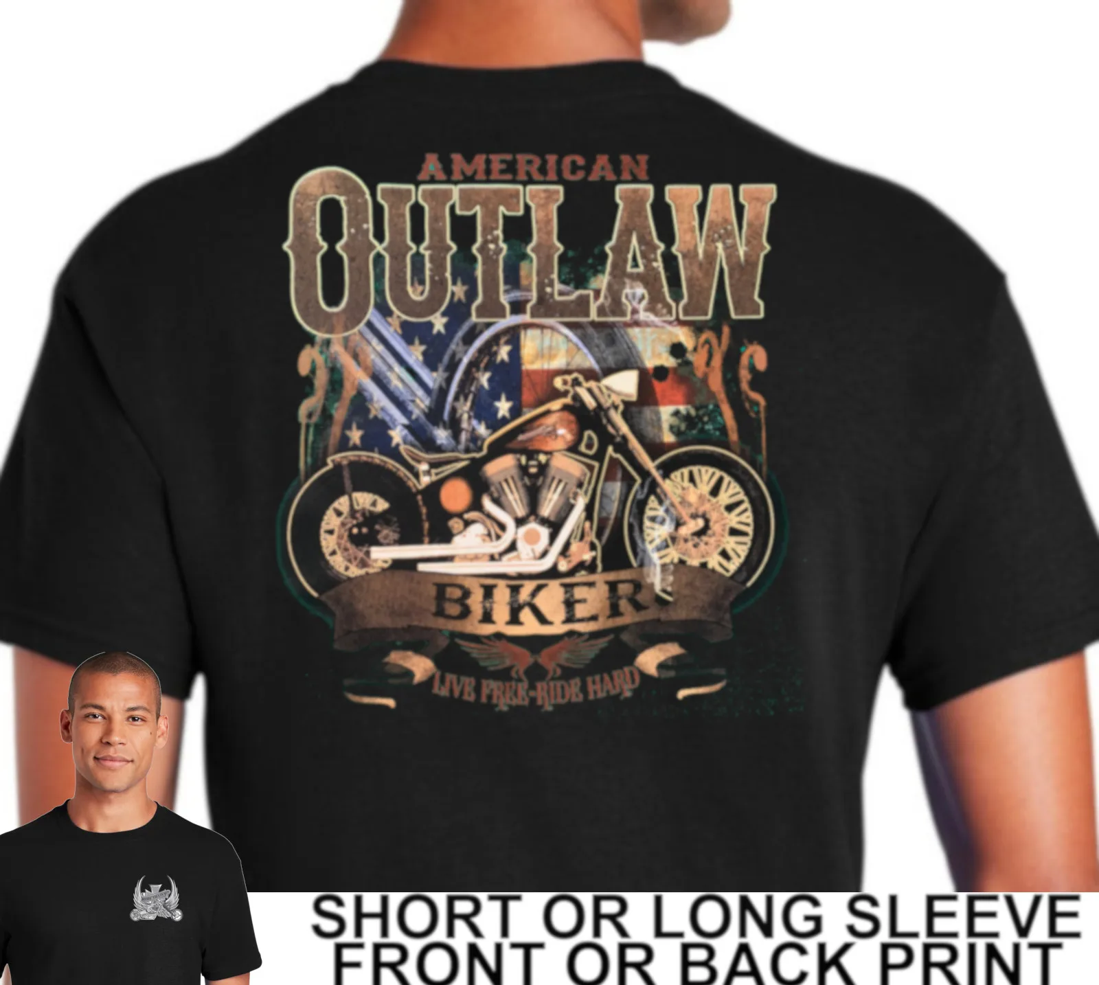 

American Outlaw Biker Live Free Ride Classic Retro Motorcycle T-Shirt 100% Cotton O-Neck Short Sleeve Summer Casual Mens T-shirt