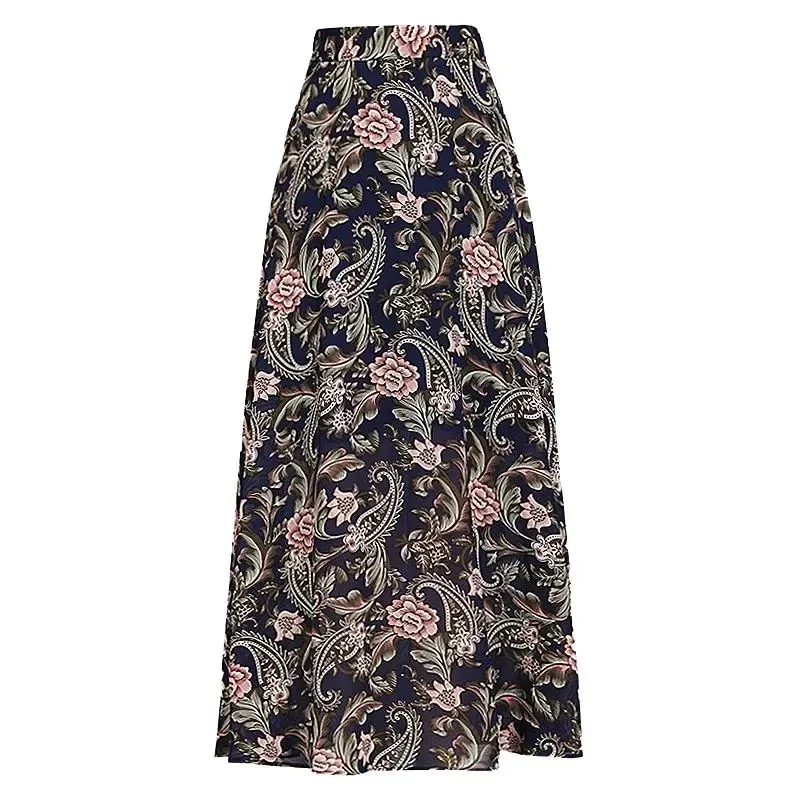 2025 primavera verão nova chiffon a linha saia feminina cintura alta divisão grande balanço saia floral casual all-match longo a linha saias