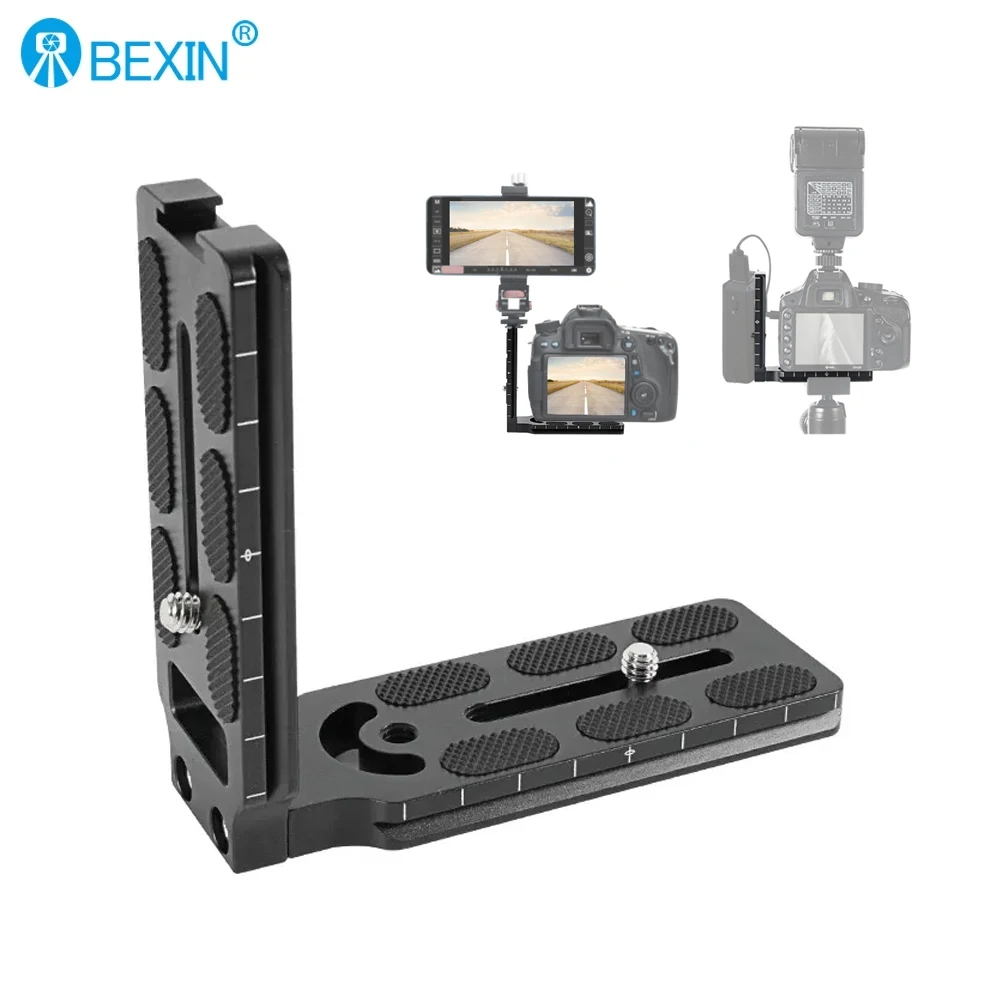 BEXIN CF02 Camera Vertical Plate Universal L-shaped Quick Release Plate with Cold Shoe L Plate for Arca Swiss Camera Tripod Head